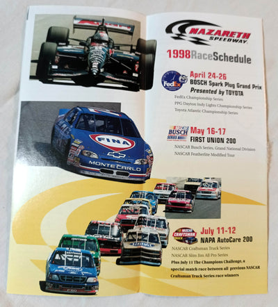 Nazareth Speedway 1998 Race Schedule Info Brochure Pennsylvania - TulipStuff