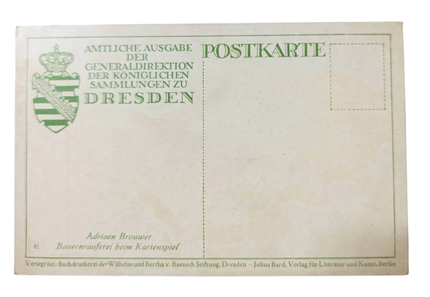 Adriaen Brouwer Peasants Brawling Card Game Julius Bard Dresden Germany 1910's - TulipStuff