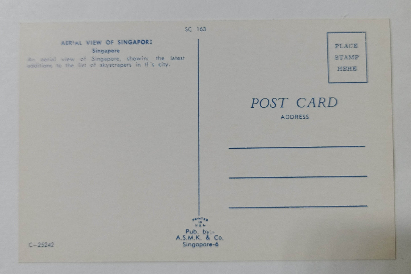 Aerial View Singapore Skyscrapers Harbor Early 1960's Postcard - TulipStuff