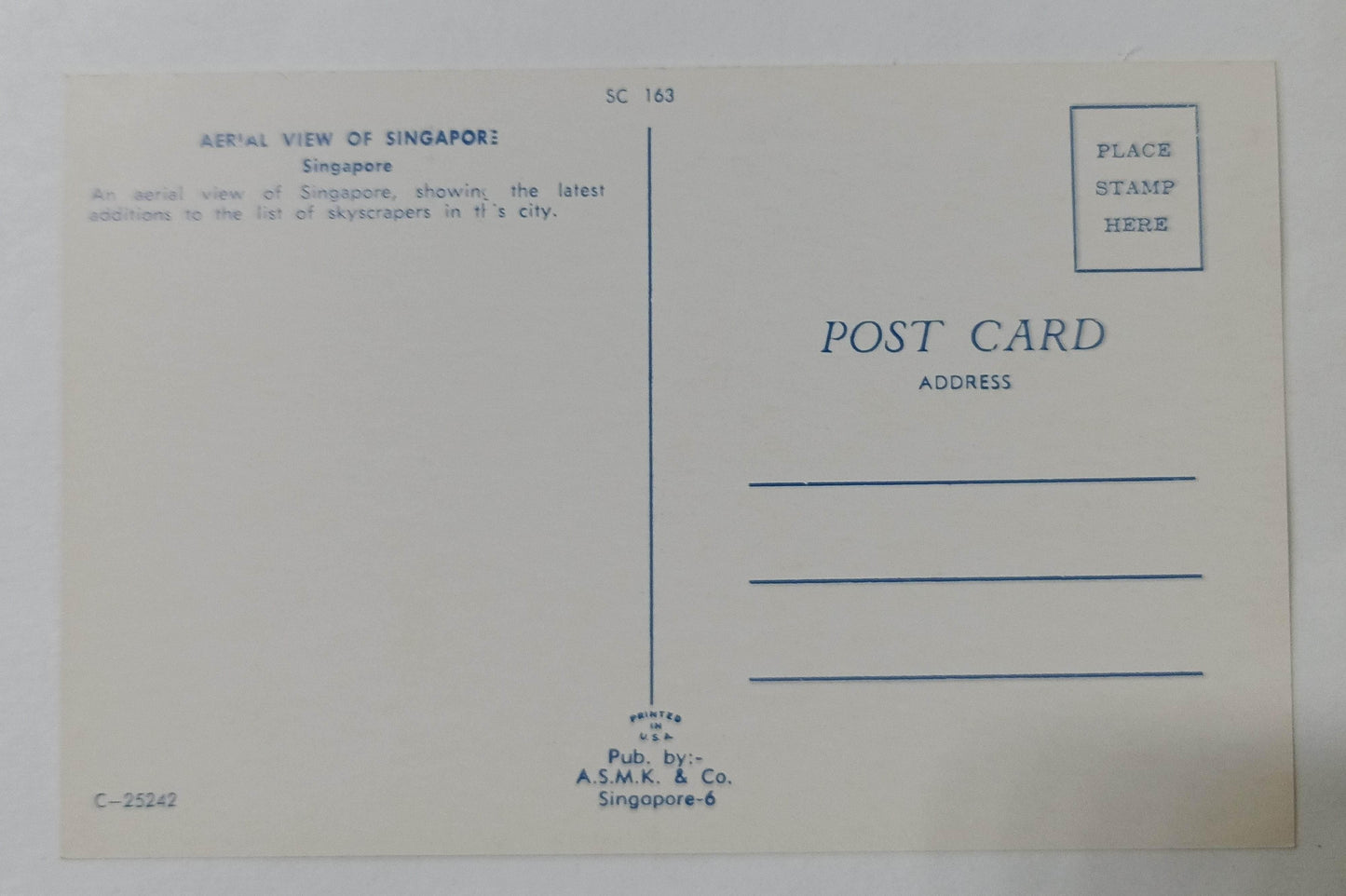 Aerial View Singapore Skyscrapers Harbor Early 1960's Postcard - TulipStuff