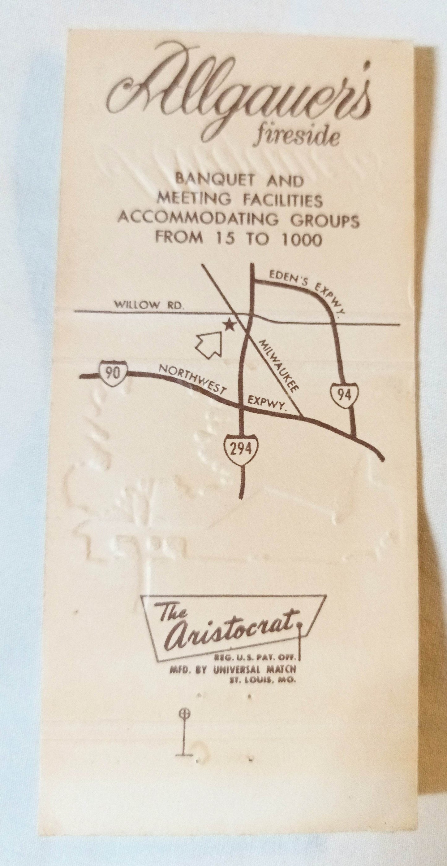 Allgauer's Fireside Restaurant Northbrook Illinois Matchbook Cover 1970's - TulipStuff