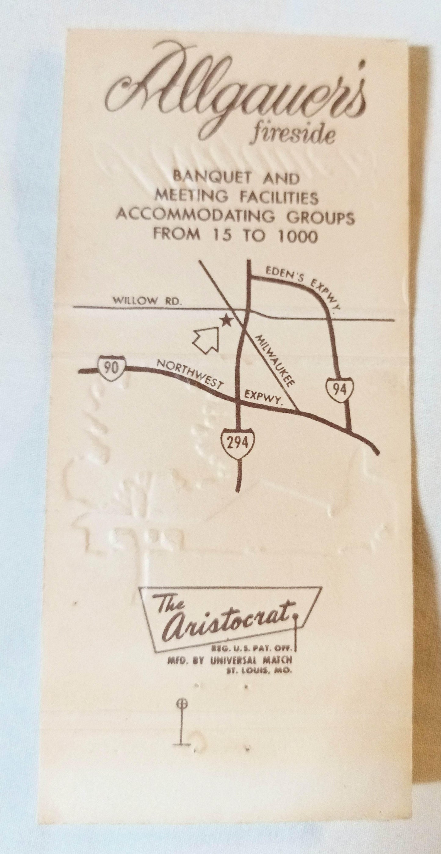 Allgauer's Fireside Restaurant Northbrook Illinois Matchbook Cover 1970's - TulipStuff