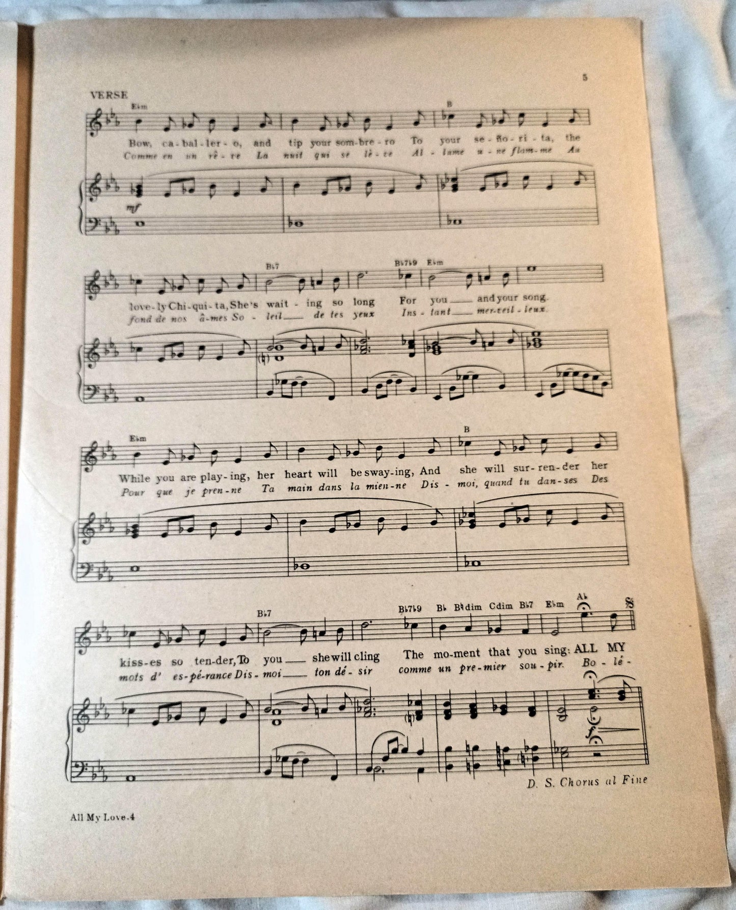 All My Love (Bolero) Patti Page Paul Durand Sheet Music 1950 - TulipStuff