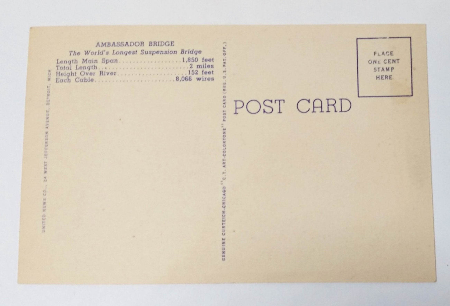 Ambassador Bridge Detroit Michigan To Windsor Ontario 1940's Linen Postcard - TulipStuff