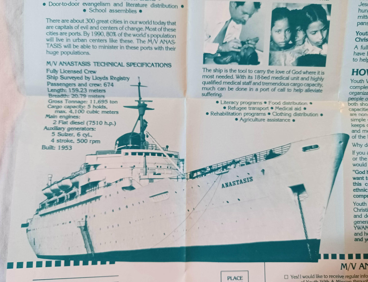 MV Anastasis Hospital Ship YWAM Mercy Ships 1963-64 Brochure 1980's - TulipStuff