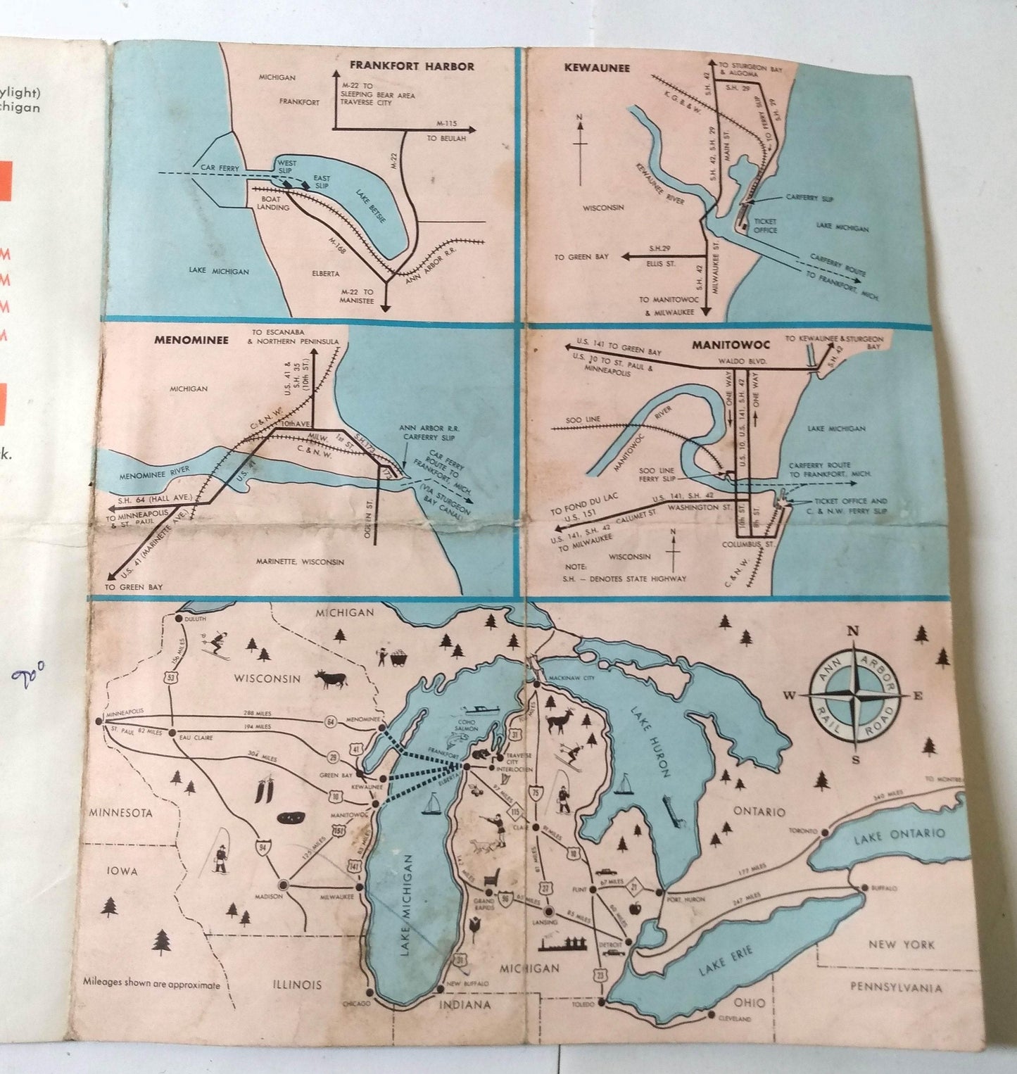 Ann Arbor Railroad Carferry Schedule Summer 1969 Manitowac Frankfort - TulipStuff
