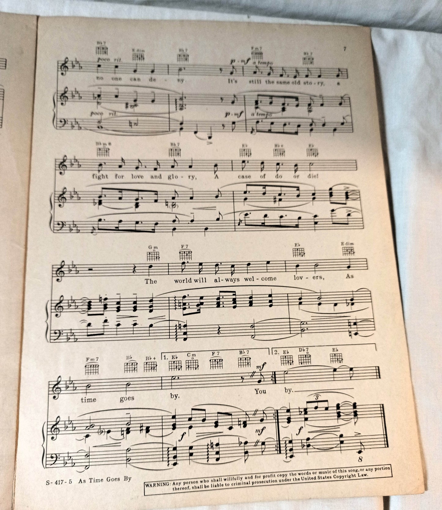 As Time Goes By Casablanca Bogart Bergman Hupfeld Sheet Music 1931 - TulipStuff