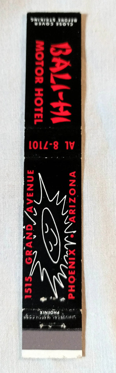 Bali-Hi Motor Hotel Grand Ave Phoenix AZ Matchbook Cover Early 1960's - TulipStuff