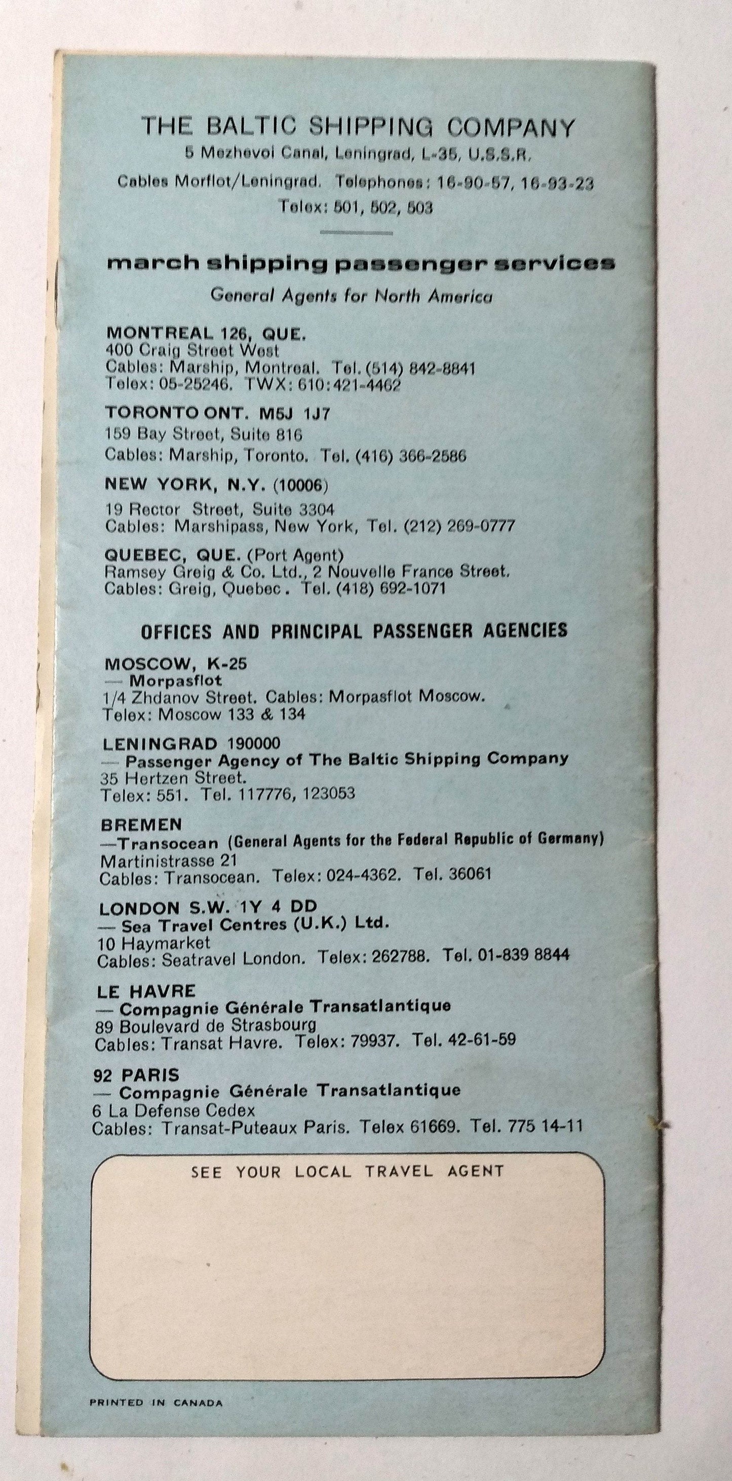 Baltic Shipping Co Mikhail Lermontov Alexandr Pushkin 1973 Cruise Brochure - TulipStuff