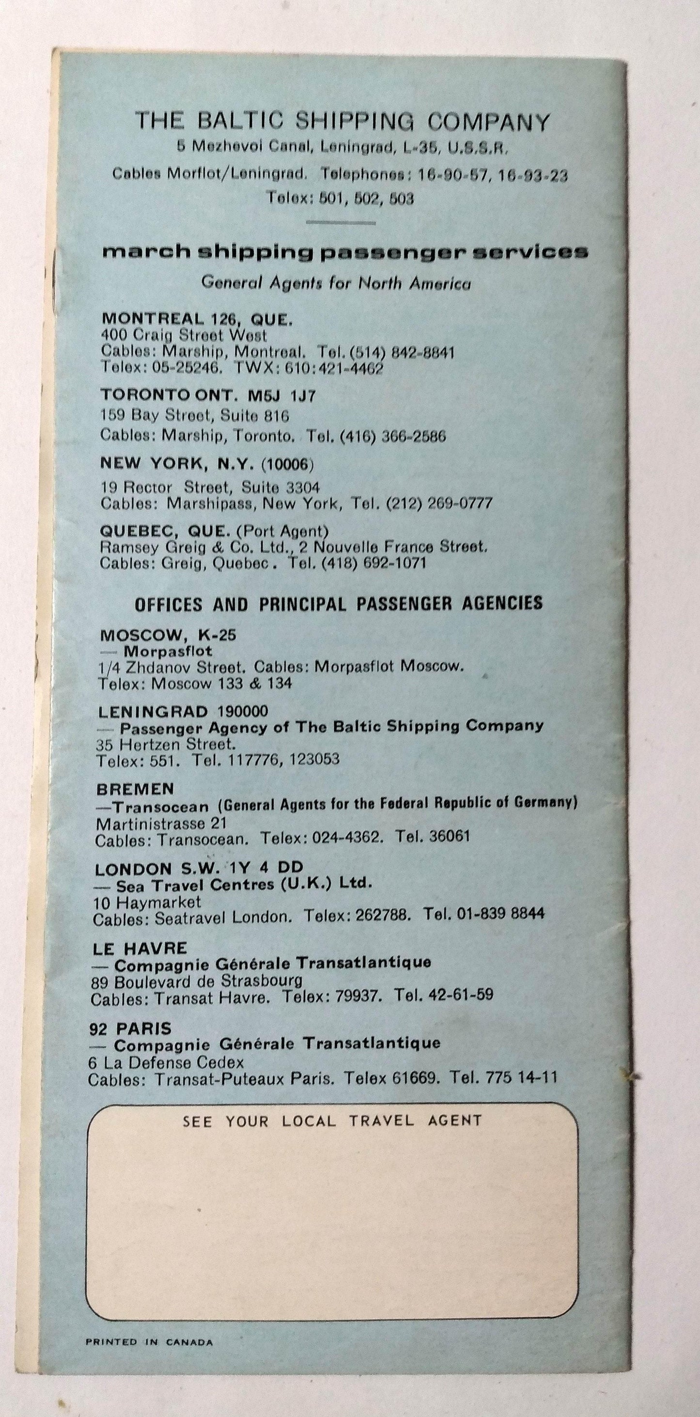 Baltic Shipping Co Mikhail Lermontov Alexandr Pushkin 1973 Cruise Brochure - TulipStuff