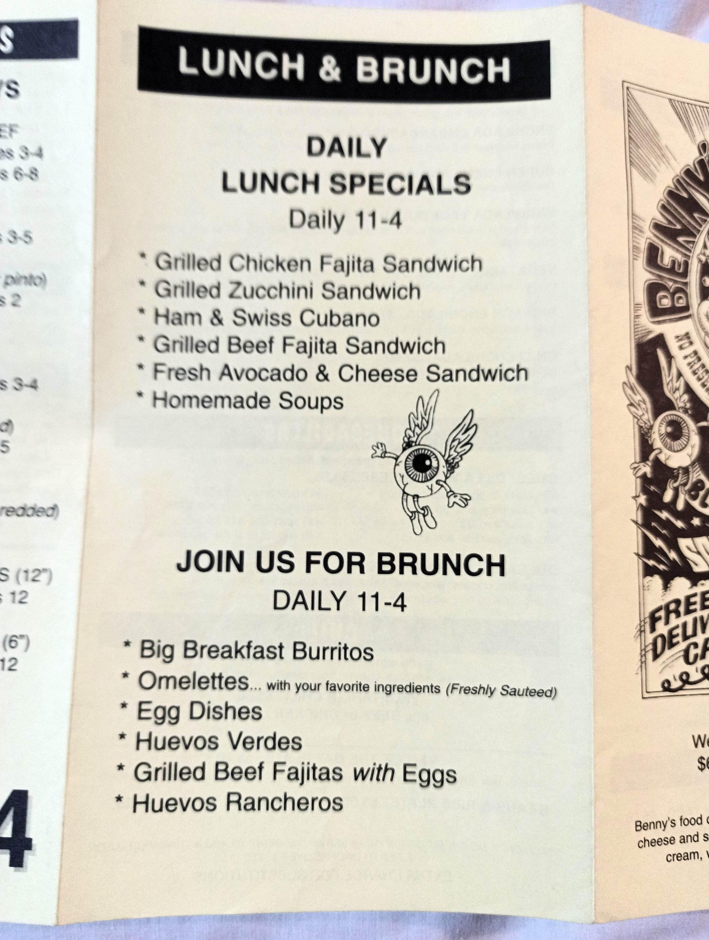 Benny's Burritos Cal Mex Restaurant Take Out Menu Avenue A NYC 1999 - TulipStuff