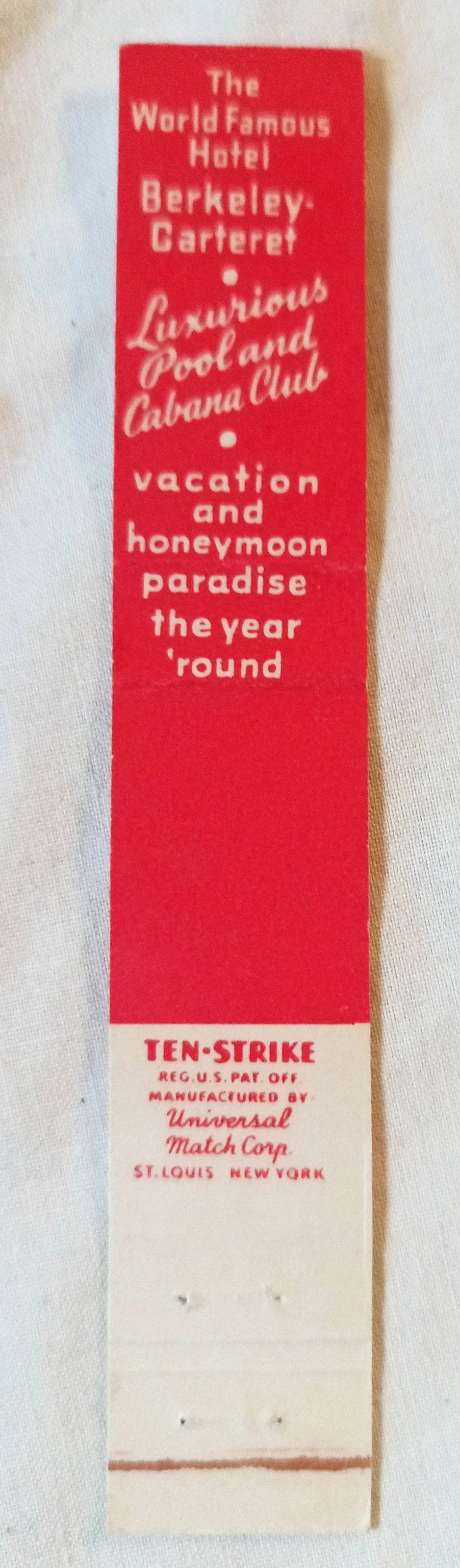 Hotel Berkeley-Carteret Asbury Park NJ Matchbook Cover 1950's - TulipStuff
