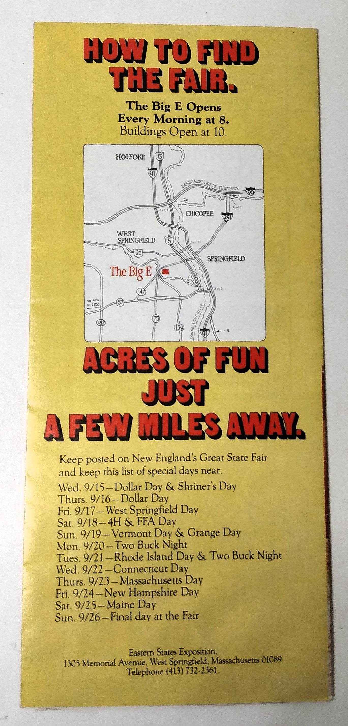 The Big E New England's Great State Fair West Springfield MA 1982 Brochure - TulipStuff