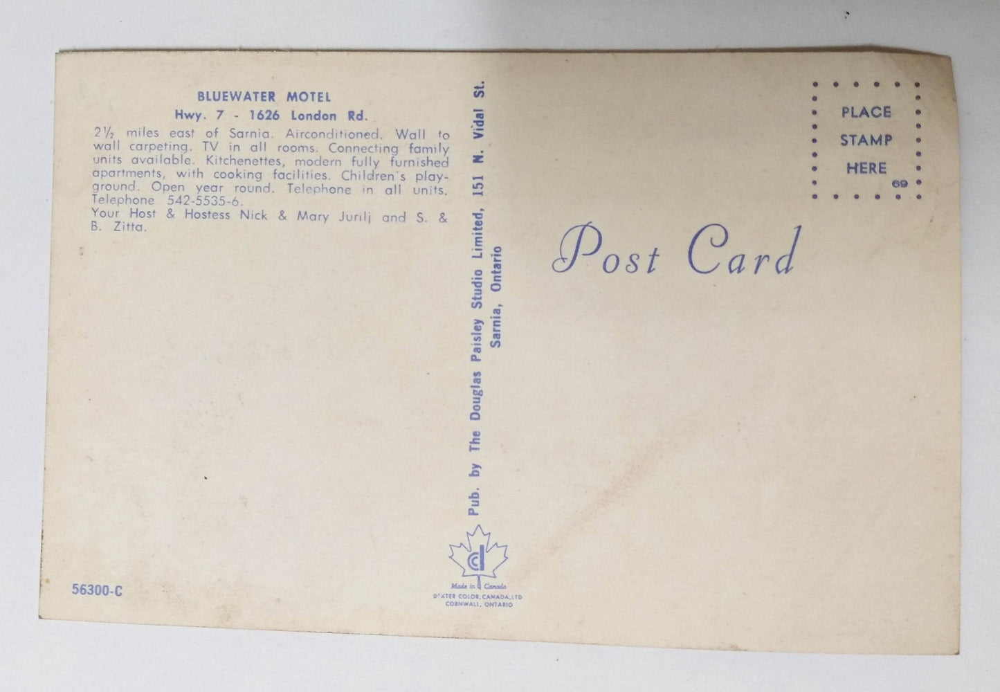 Bluewater Motel Highway 7 London Rd Sarnia Ontario Canada 1960's - TulipStuff