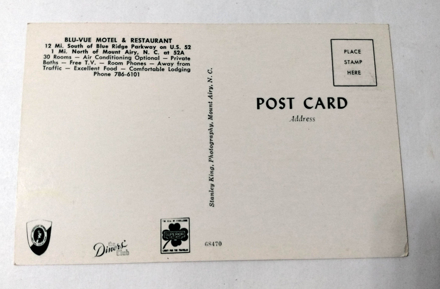 Blu-Vue Motel & Restaurant Blue Ridge Pwky Mt Airy NC 1960's Postcard - TulipStuff