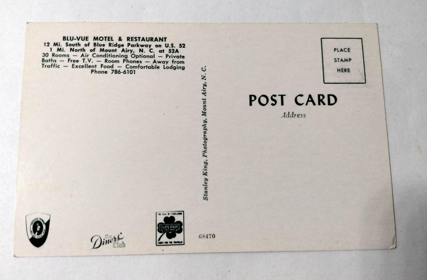 Blu-Vue Motel & Restaurant Blue Ridge Pwky Mt Airy NC 1960's Postcard - TulipStuff