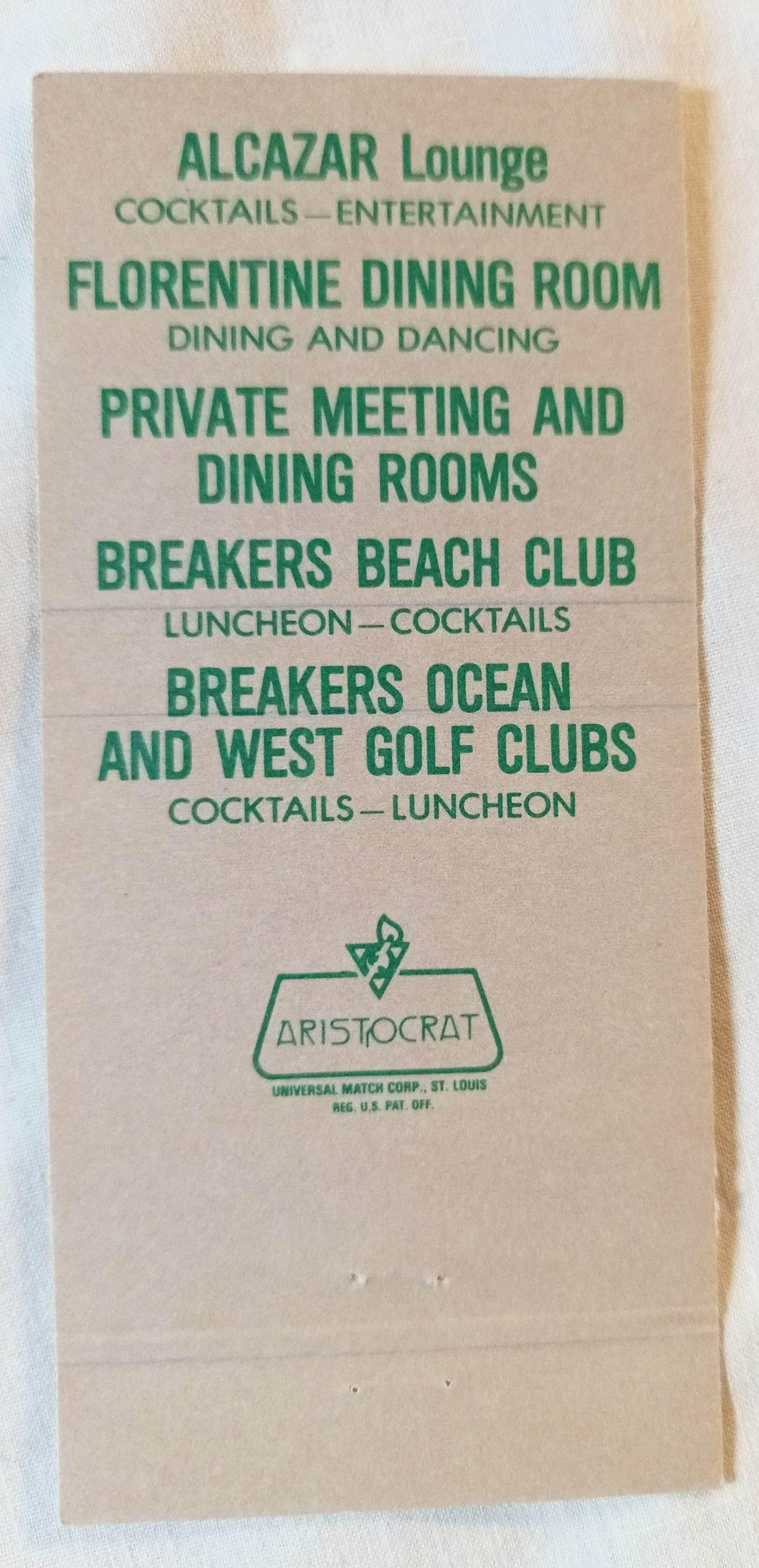 The Breakers Palm Beach Hotel Florida Matchbook Cover 1970's - TulipStuff