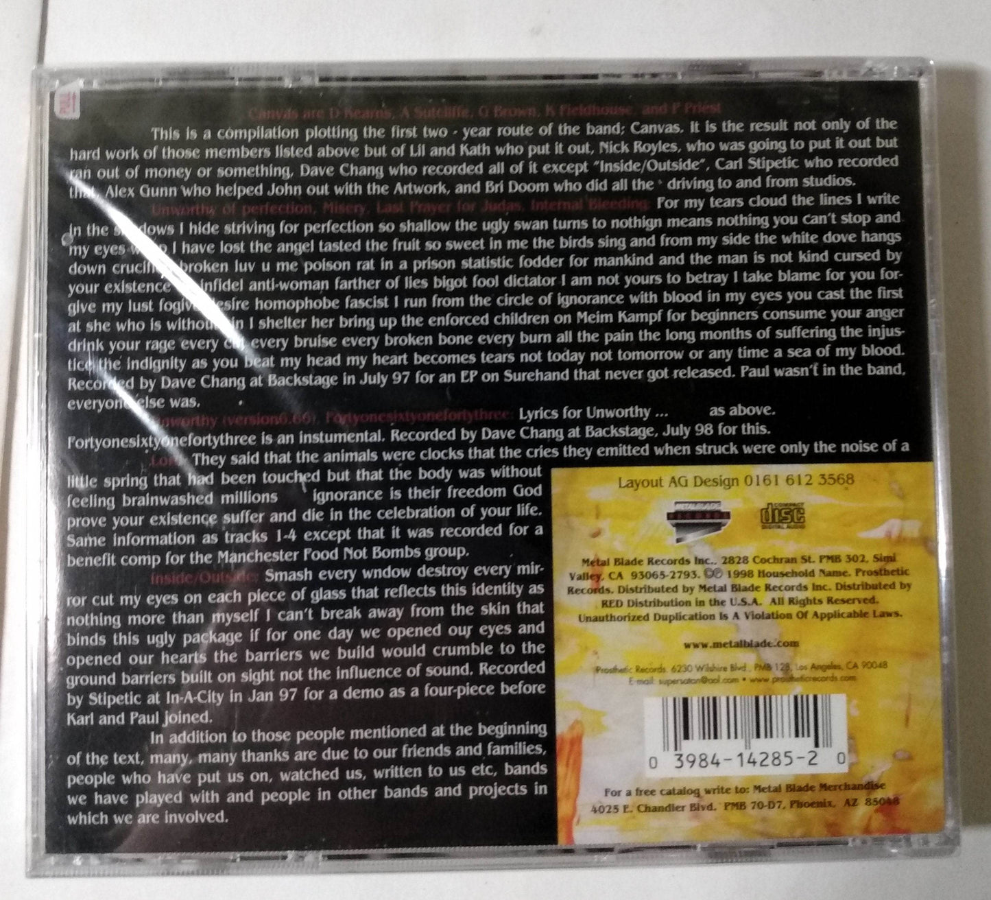 Canvas S/T Hardcore Noisecore Metalcore Album CD Metal Blade 2000 - TulipStuff