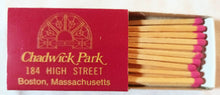 Load image into Gallery viewer, Chadwick Park Restaurant Bar 184 High St Boston Matchbox Early 1980's - TulipStuff