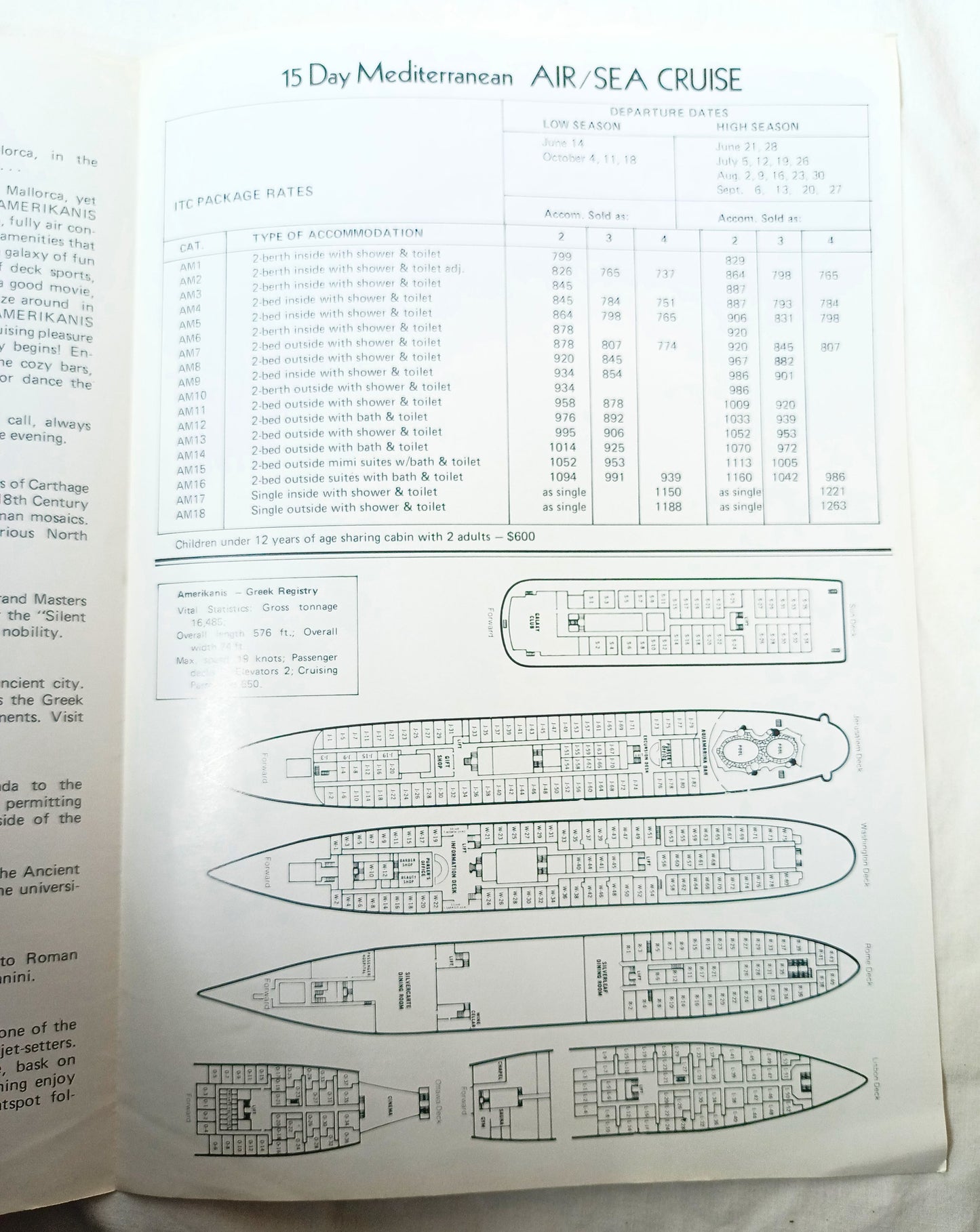 Chandris Amerikanis June-Oct 1977 15-Day Air/Sea Mediterranean Cruises - TulipStuff