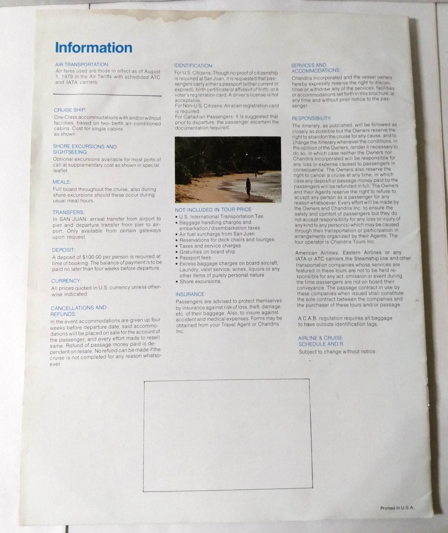 Chandris Cruises SS Britanis 1979-80 8-Day Caribbean Cruises Brochure - TulipStuff