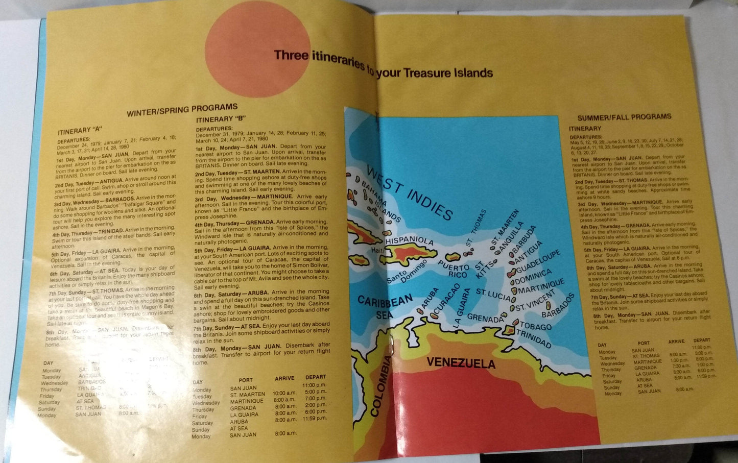 Chandris Cruises SS Britanis 1979-80 8-Day Caribbean Cruises Brochure - TulipStuff