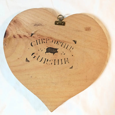 Christopher Gurshin Primitive House Painting Wooden Heart Plaque 1980s - TulipStuff