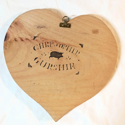 Christopher Gurshin Primitive House Painting Wooden Heart Plaque 1980s - TulipStuff
