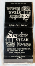 Load image into Gallery viewer, Chuck's Steak House Los Angeles Sherman Oaks Matchbook Cover 1960's - TulipStuff