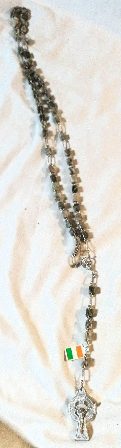 Connemara Marble 25” Rosary With Erin Crucifix Made In Ireland 1990's - TulipStuff