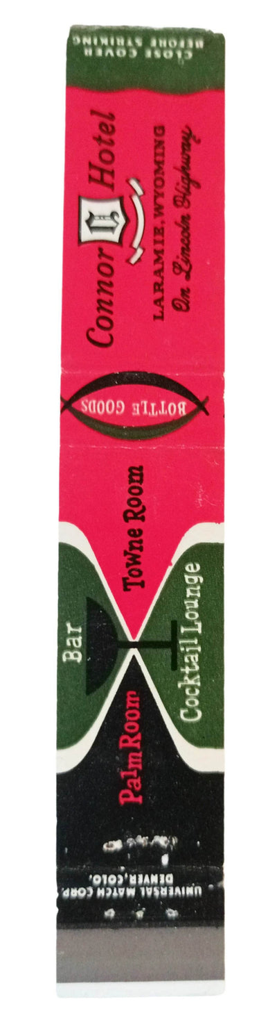 Connor Hotel Laramie Wyoming Matchbook Cover Late 1950's - TulipStuff