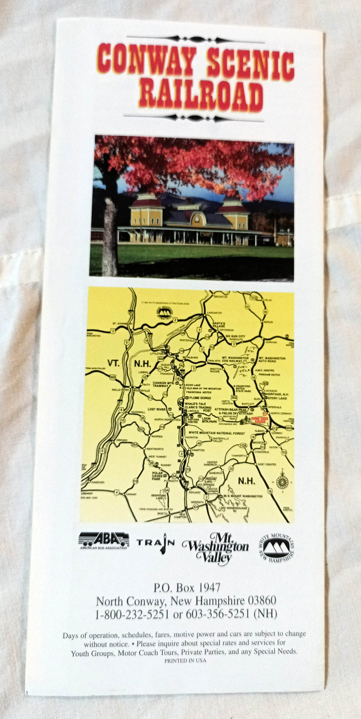 Conway Scenic Railroad New Hampshire 1995 Schedule Rates Events - TulipStuff