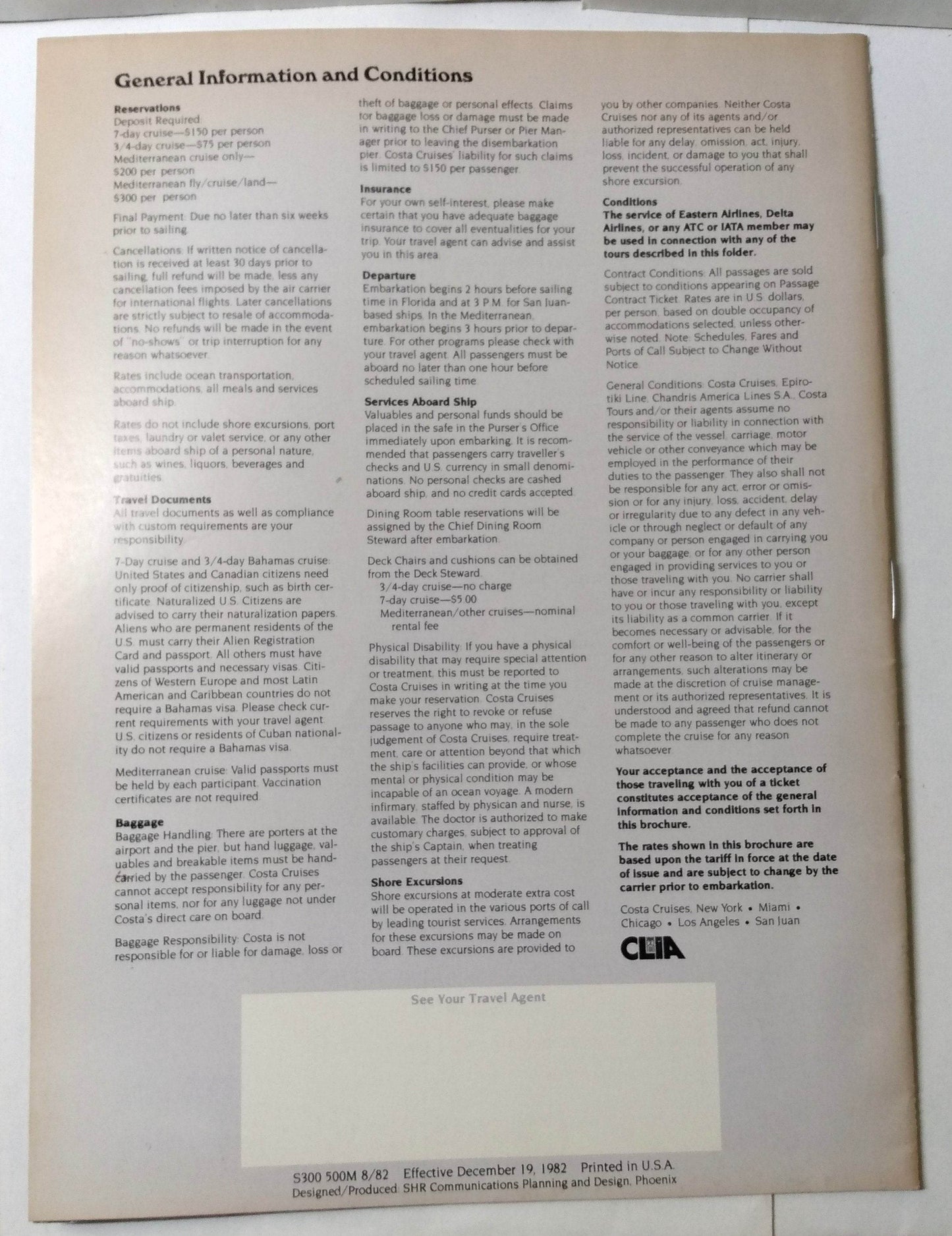 Costa Cruises World Renaissance Carla C Daphne 1983 Brochure - TulipStuff