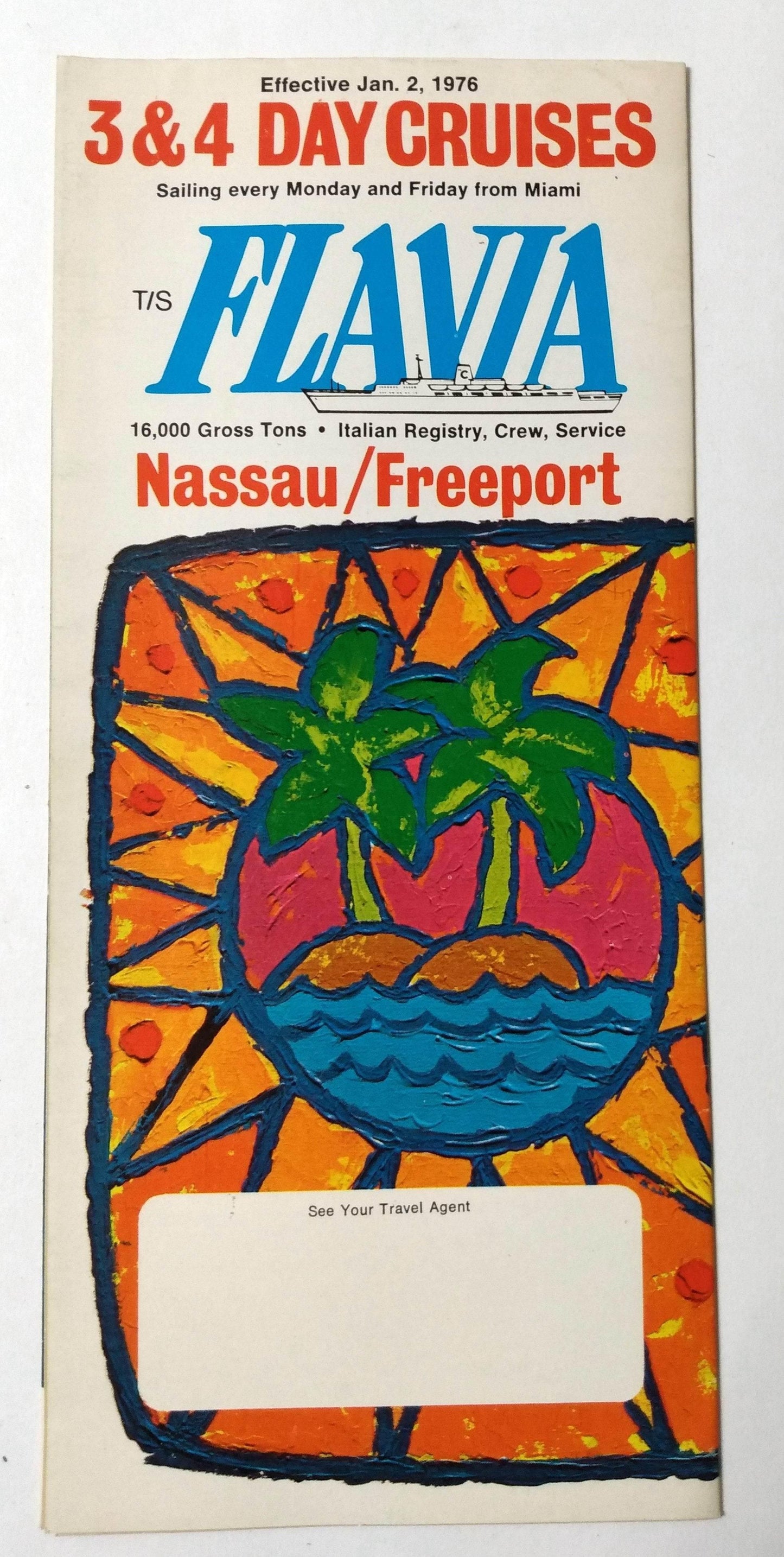 Costa Line ss Flavia 1976 Nassau Freeport Bahamas Cruise Brochure - TulipStuff
