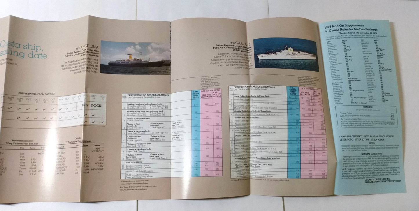 Costa Cruises ms World Renaissance Carla C Angelina 1978 Brochure - TulipStuff