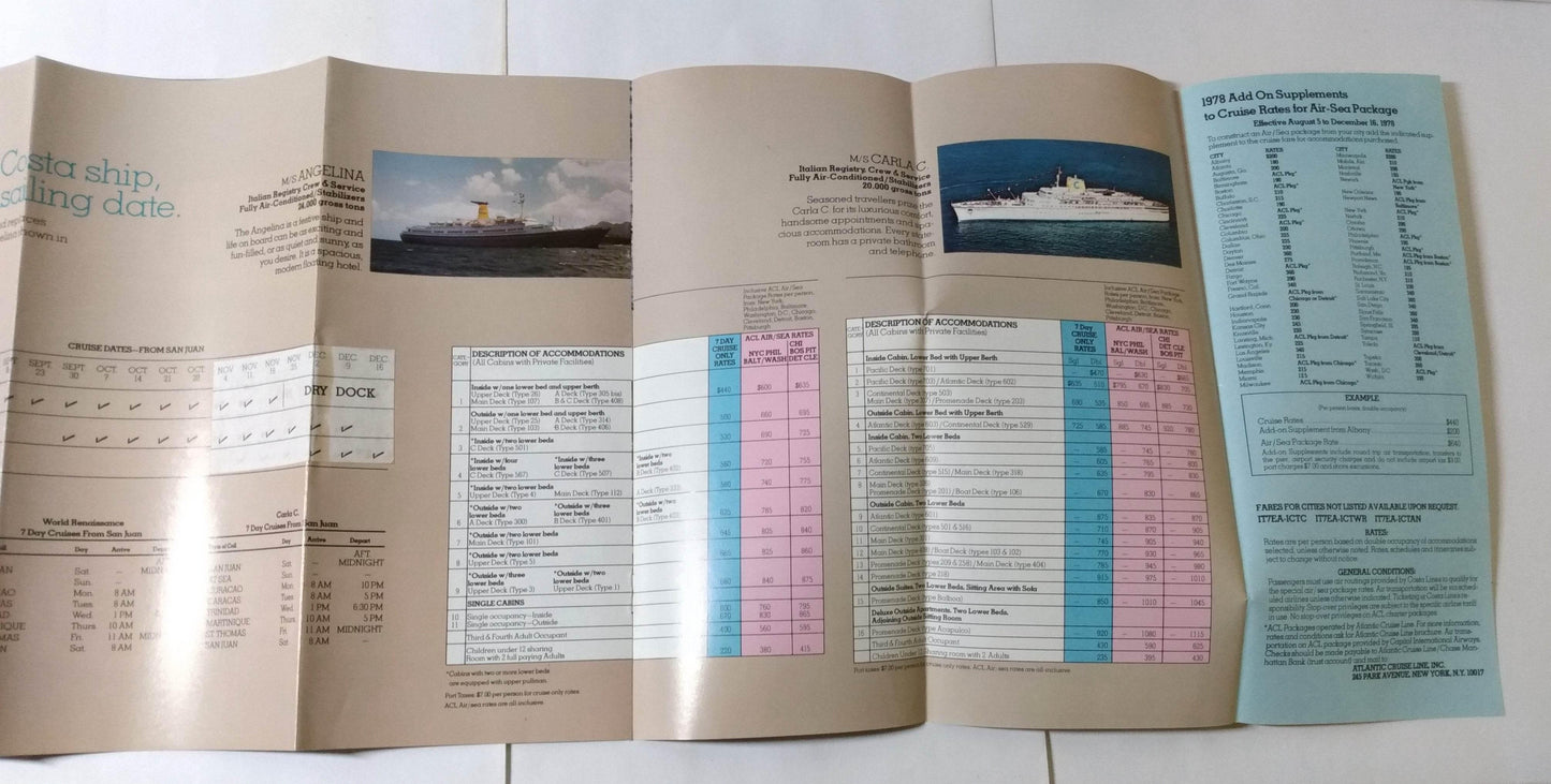 Costa Cruises ms World Renaissance Carla C Angelina 1978 Brochure - TulipStuff