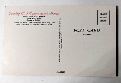 Country Club Convalescent Home Santa Ana California 1960's Postcard - TulipStuff