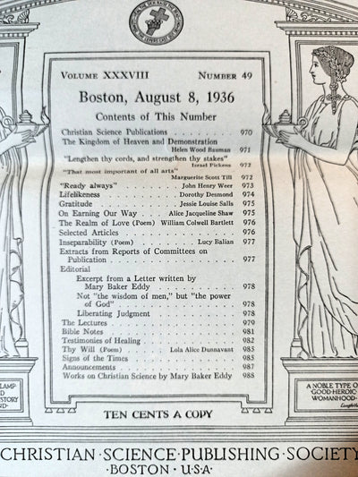Christian Science Sentinel August 8th 1936 Mary Baker Eddy Helen Wood Bauman - TulipStuff