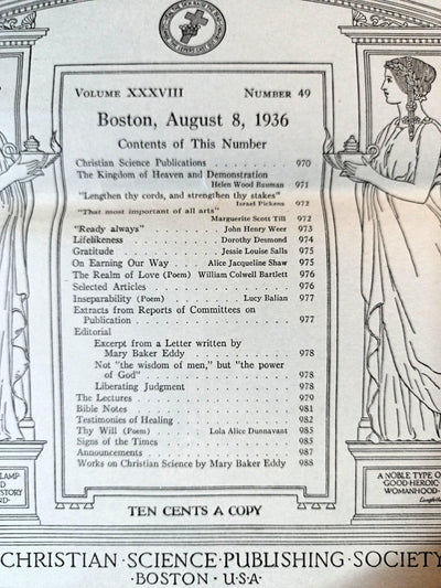 Christian Science Sentinel August 8th 1936 Mary Baker Eddy Helen Wood Bauman - TulipStuff
