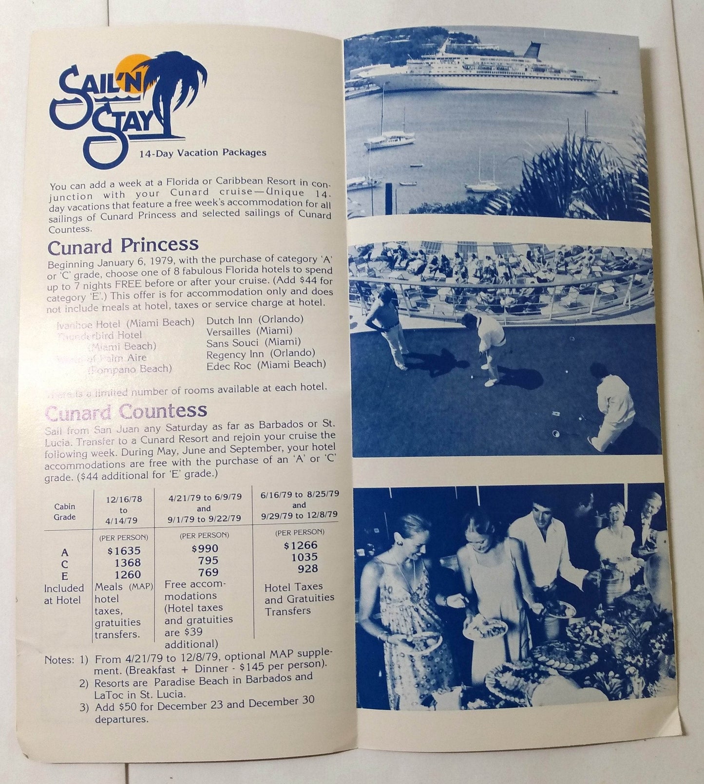 Cunard Countess / Cunard Princess 1979 Caribbean Fly/Cruises Brochure - TulipStuff