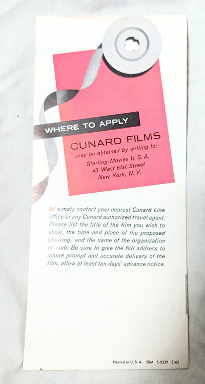 Cunard Line Travel Films Caronia Sterling-Movies USA Brochure 1962 - TulipStuff