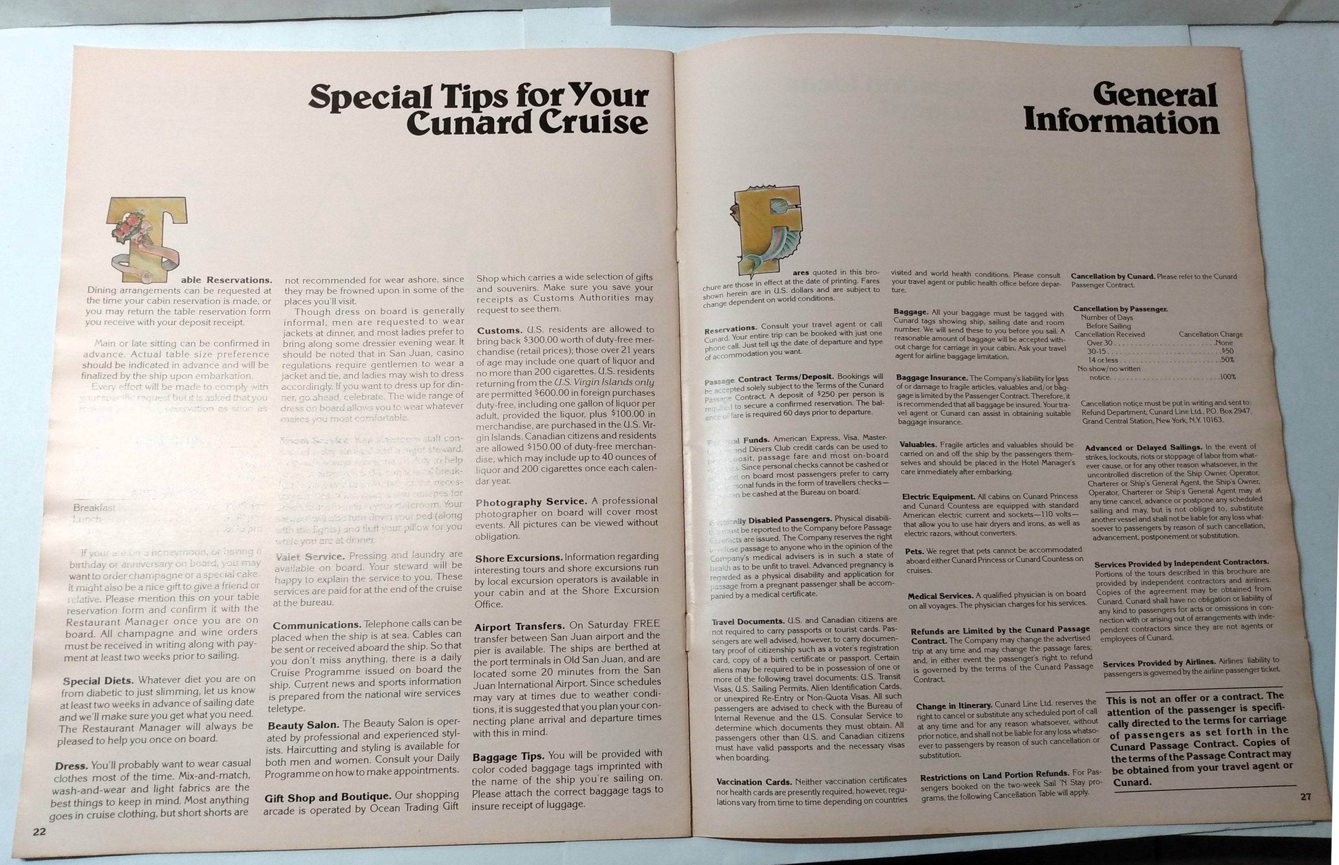 Cunard Countess / Cunard Princess 1983 Caribbean Fly/Cruise Brochure - TulipStuff