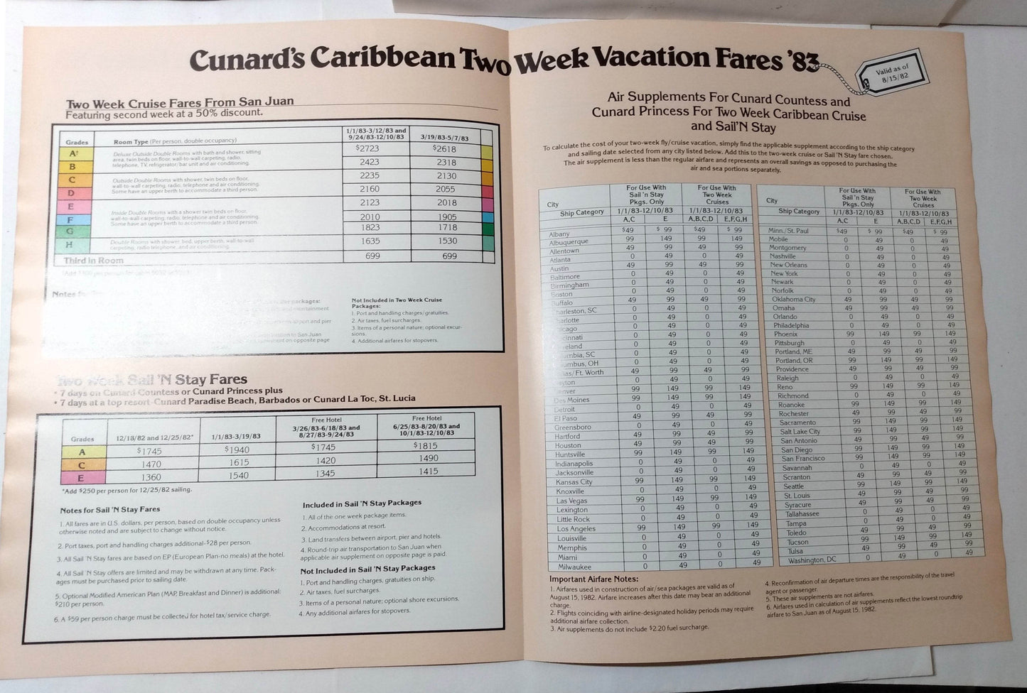 Cunard Countess / Cunard Princess 1983 Caribbean Fly/Cruise Brochure - TulipStuff