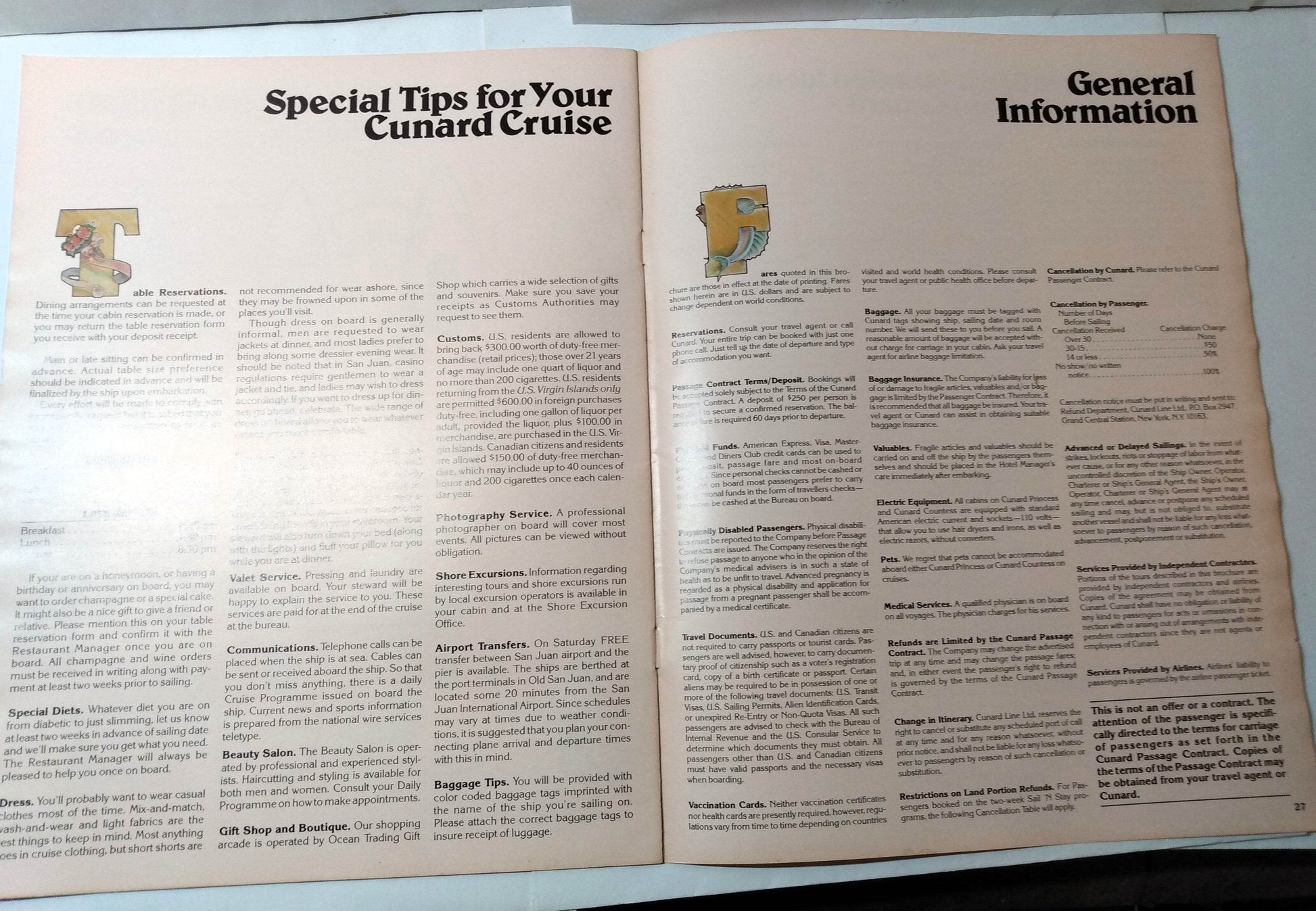 Cunard Countess / Cunard Princess 1983 Caribbean Fly/Cruise Brochure - TulipStuff
