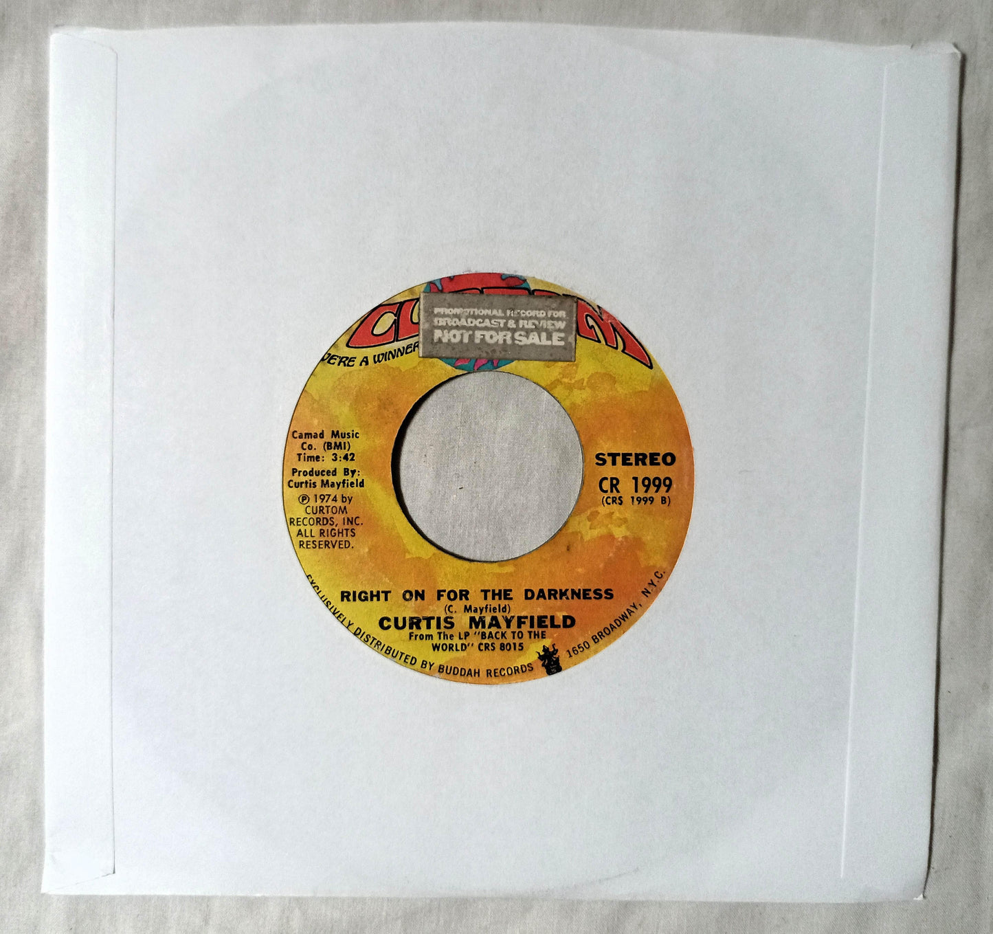 Curtis Mayfield Kung Fu / Right On For The Darkness 7" Vinyl 1974 - TulipStuff