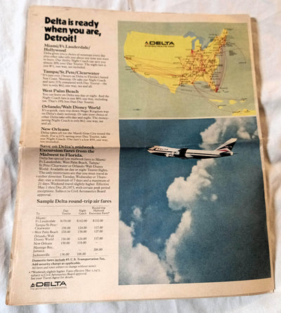 Delta Airlines Dream Vacations Detroit News Newspaper Insert 1973 - TulipStuff