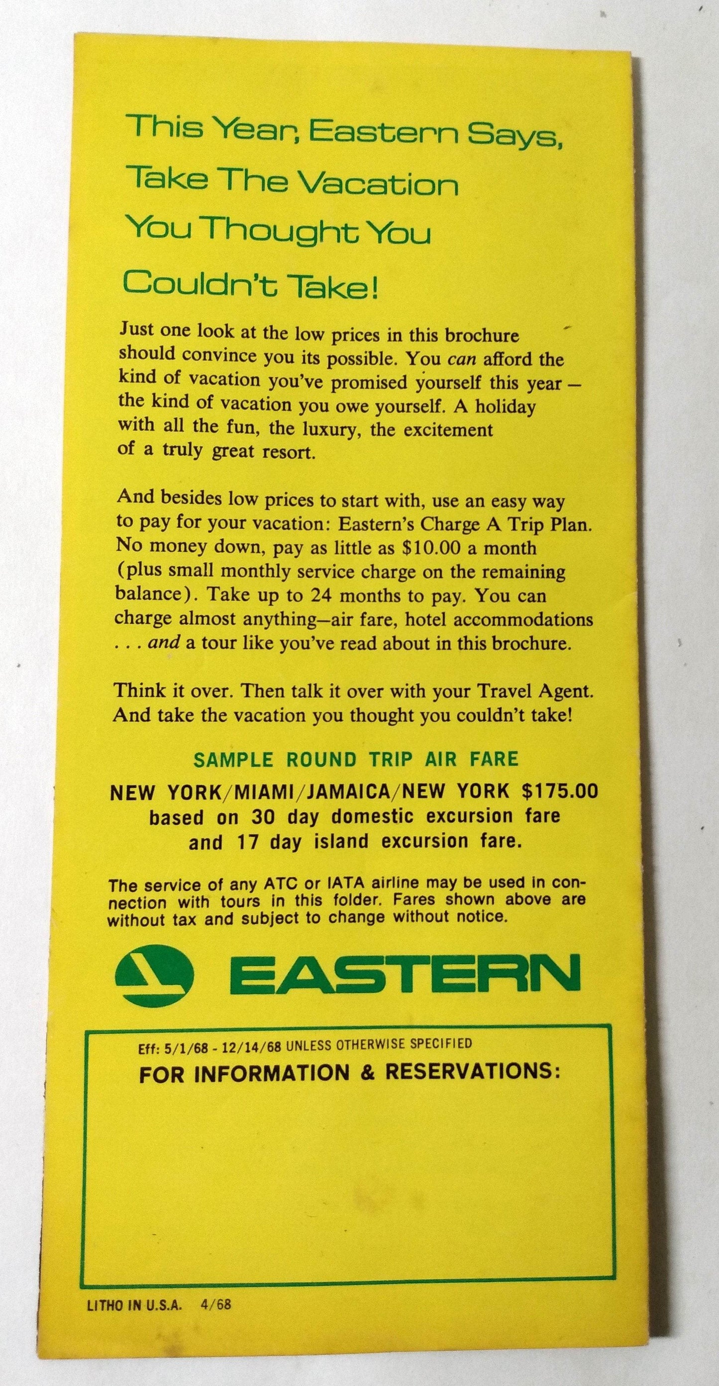 Eastern Airlines Florida Jamaica Twin Vacation Packages Brochure 1968 - TulipStuff
