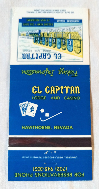 El Capitan Lodge And Casino Hawthorne Nevada Matchbook Cover 1970's - TulipStuff
