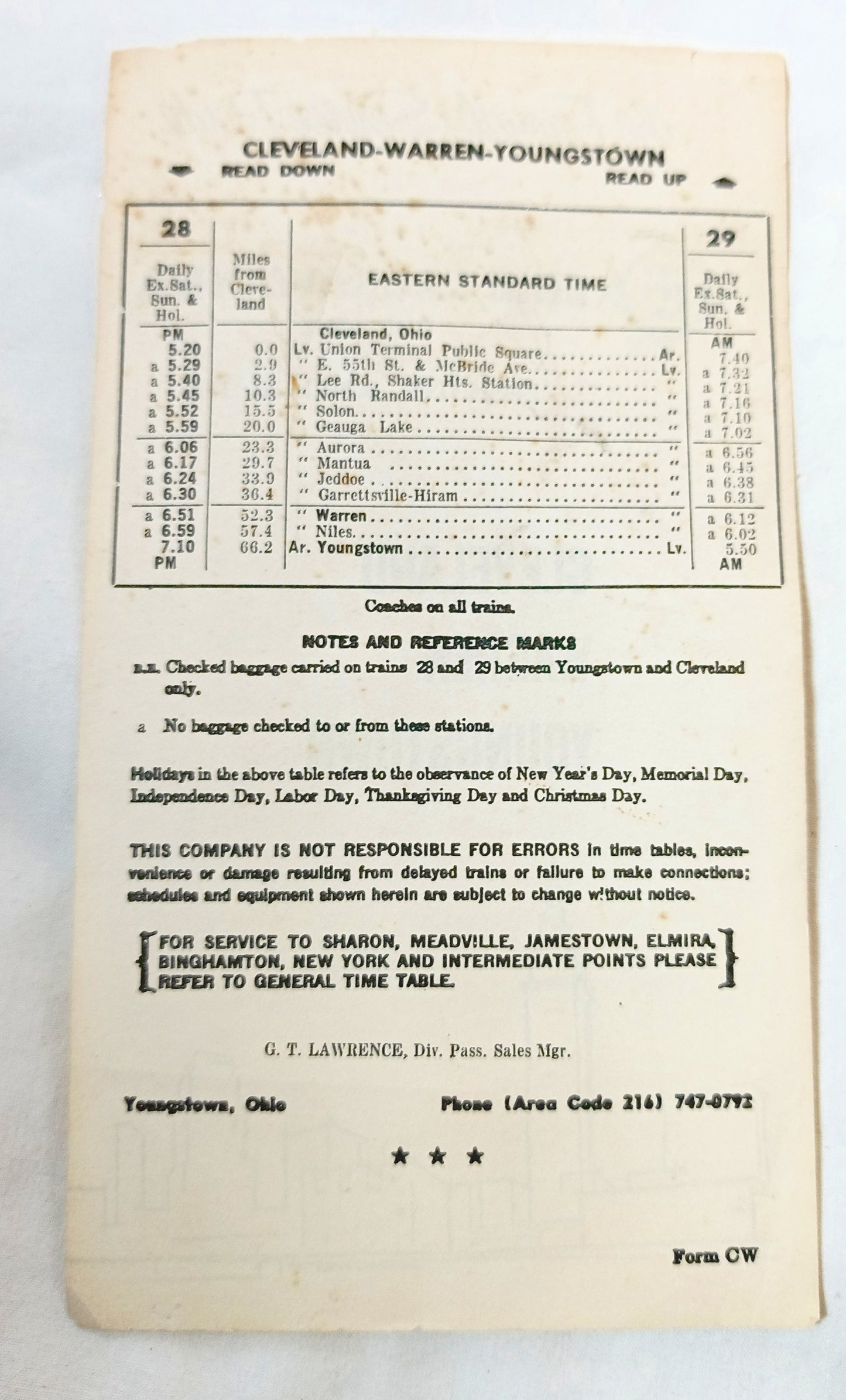 Erie Lackawanna Cleveland Warren Youngstown Train Schedule 1967 - TulipStuff