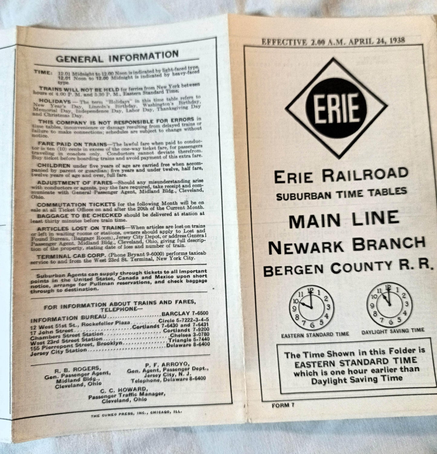 Erie Railroad 1938 Suburban Timetables Mainline Newark Bergen Co RR - TulipStuff